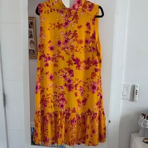 Nanette Lepore Yellow Floral Midi Dress with Pink Flowers